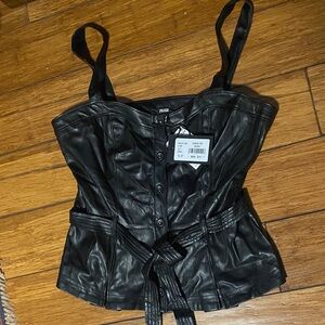 PAIGE Black Faux Leather Corset Top